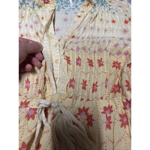 Free People Rare Feeling Maxi Dress Small Short Sleeve Floral Flare Western Boho - Picture 9 of 11